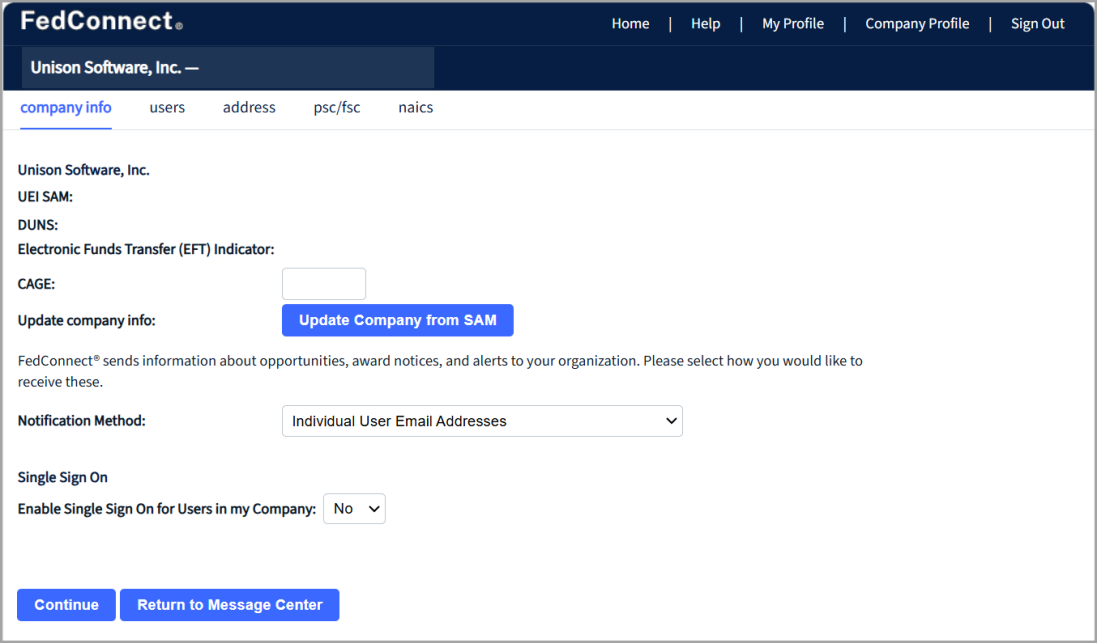 Company Info Page